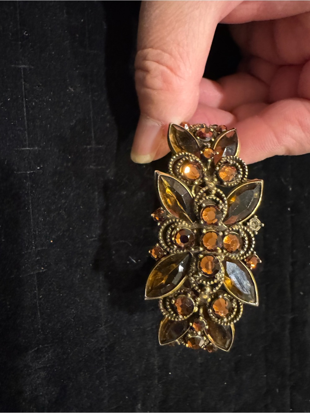 Vintage Style Amber Brown Rhinestone Wide Statement Bracelet Gold Tonebu